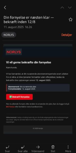 Eksempel på phising via mail